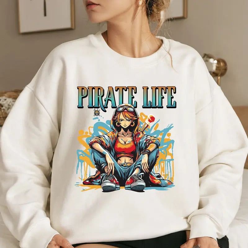 Pirate Life Cat Burglar Straw Hat OP Shirt Crewneck Hoodie, Anime Shirt Comfort Fabric Sweatshirt | DripVista.com
