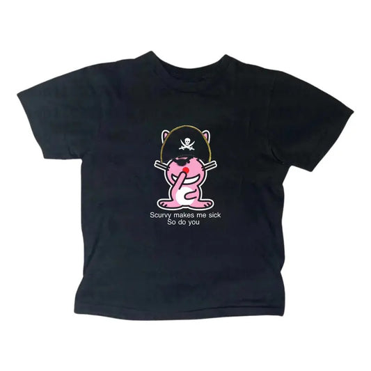 Pirates Bunny Baby Tee - Gothic Emo Girl Top - Y2K Streetwear for Women - Casual Cotton Short Sleeve Gift For Her - Summer, Womenswear