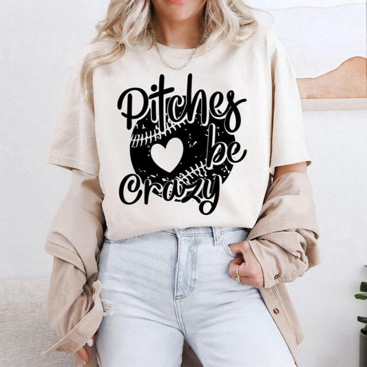 Pitches Be Crazy Tee Shirt, Baseball Shirt, Softball Shirt, Baseball Mom Shirt, Funny Sports Shirt, Funny Baseball Graphic Tee Baseball Gift, Mom gift