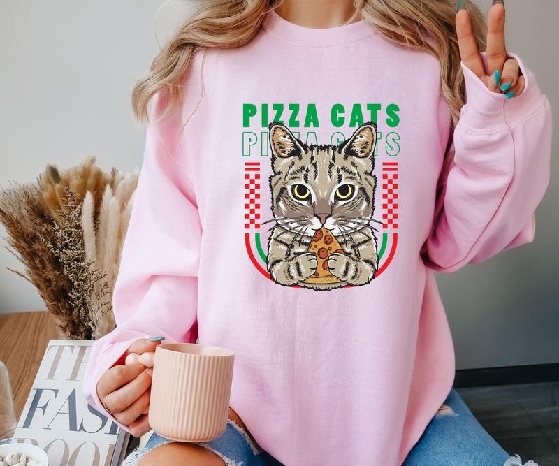 Pizza Cat Crewneck Sweatshirt T-Shirts, Hoodie | DripVista.com