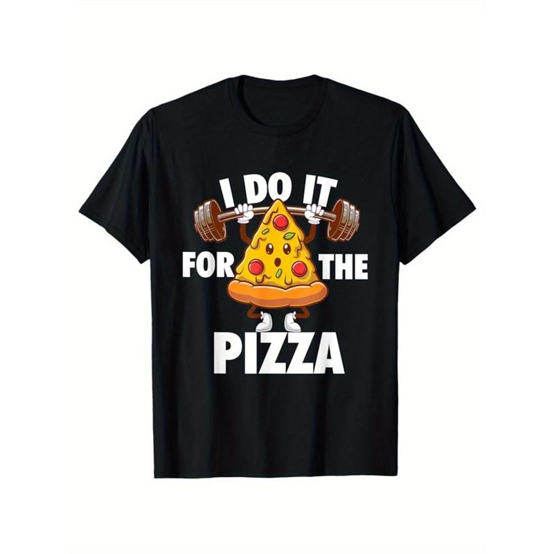 Pizza Printed, Men's Cotton T-shirt, Food Graphic Tee Men's Outdoor Clothes, Men's Clothing, Casual Short Sleeve Crew Neck T-shirt, Soft Comfortable Top made in usastyle{n002}5