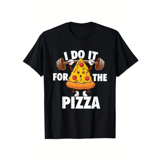 Pizza Printed, Men's Cotton T-shirt, Food Graphic Tee Men's Outdoor Clothes, Men's Clothing, Casual Short Sleeve Crew Neck T-shirt, Soft Comfortable Top made in usastyle{n002}5