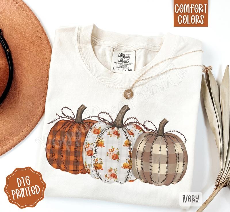 Plaid Floral Pumpkins Comfort Colors, Trendy Women's Fall Tshirt