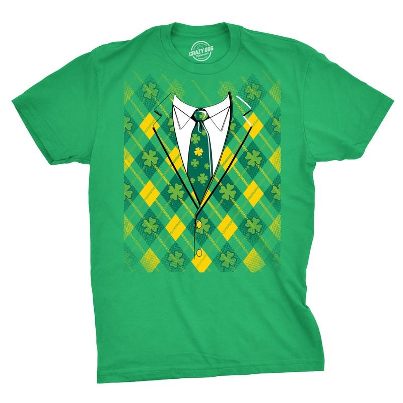 Plaid Green Tuxedo T Shirt Funny Saint Patricks Day Irish Shamrock St Pats Tee Mens Funny T Shirts Cool Tees Soft Stylish...