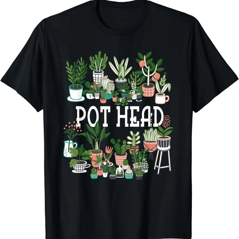 Plant Lover and Gardener: Pot Head Succulent Short Sleeve T-Shirt, Unisex Cotton Tee, Menswear Top Hoodie, Sweatshirt