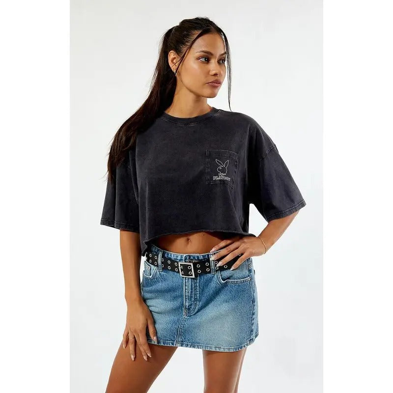 Playboy Women's By PacSun Boxy Cropped T-Shirt Hoodie, Sweatshirt | DripVista.com