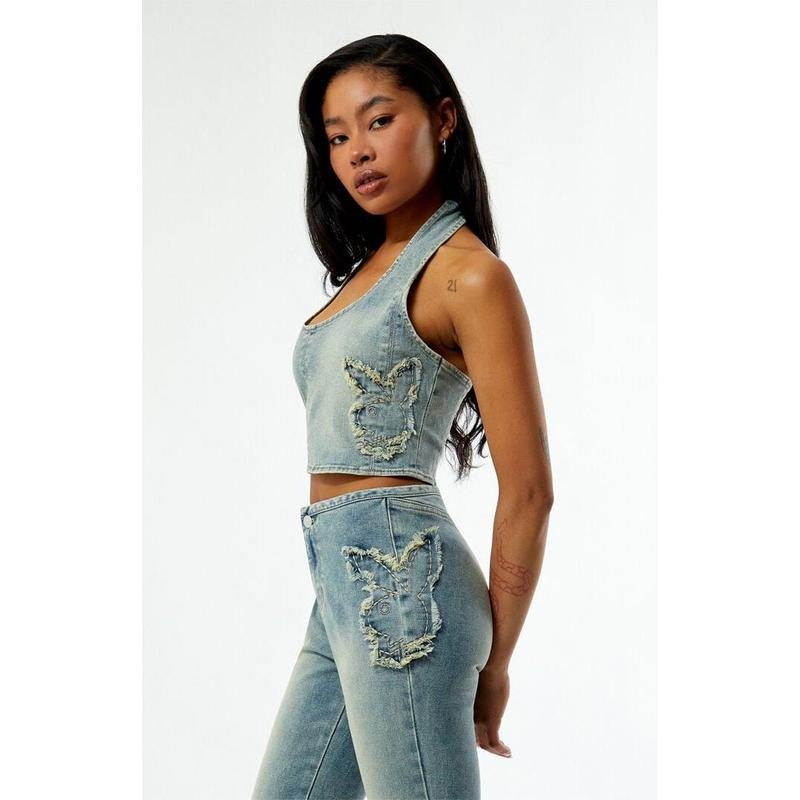 Playboy Women's By PacSun Denim Halter Top T-Shirts, Hoodie, Sweatshirt | DripVista.com