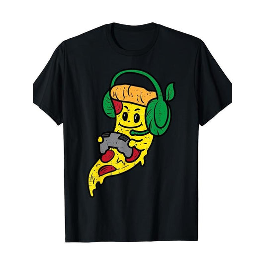 Player Pizza video game Fun food 100% cotton T-shirt Made in USA