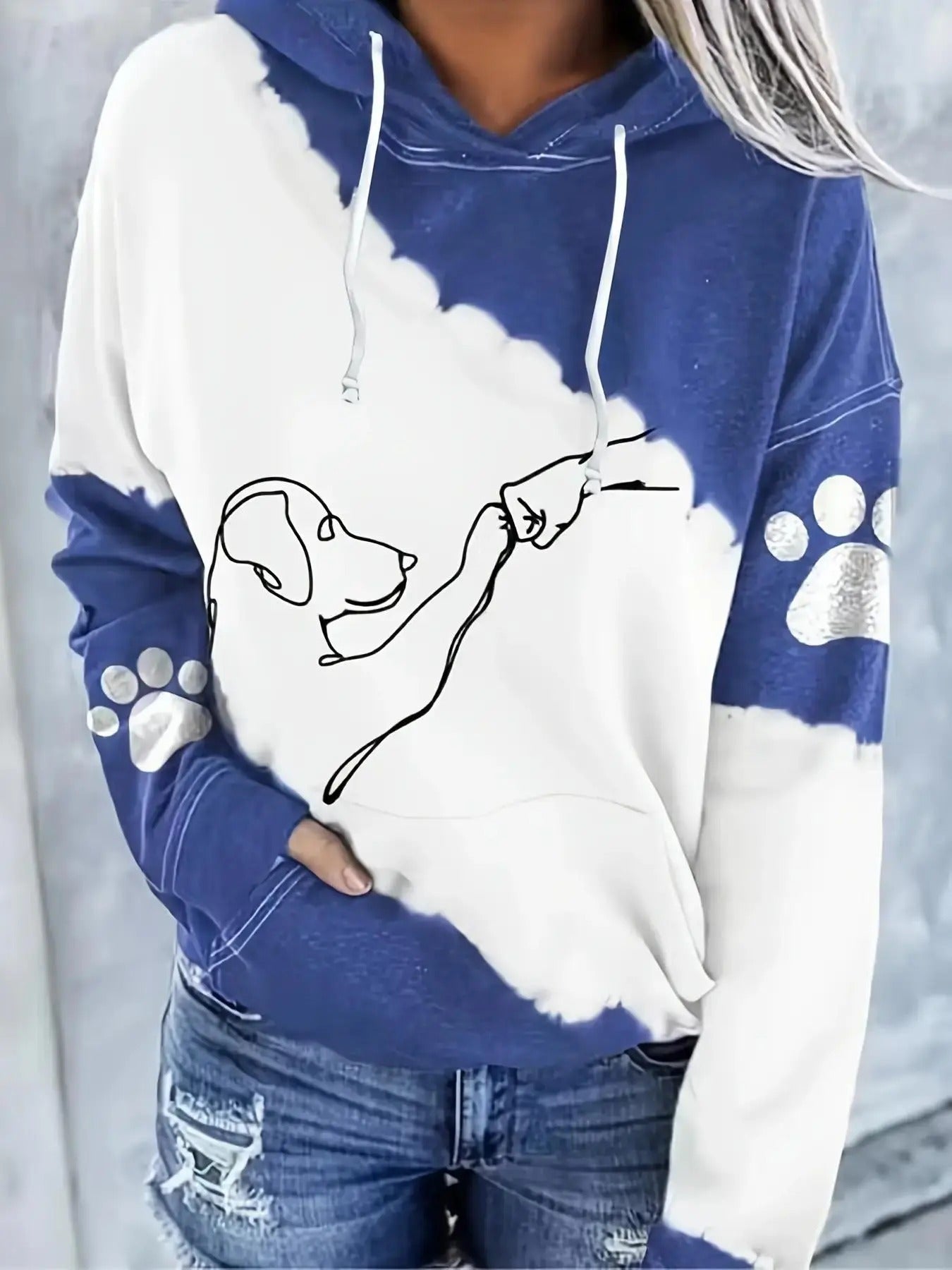 Plus Colorblock Cartoon Dog Print Drop Shoulder Drawstring Hoodie, Casual Pocket Hooded Sweatshirt for Daily Wear, Women...