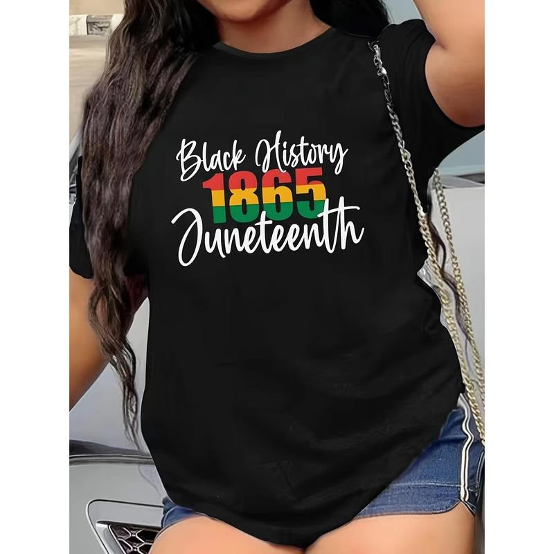 Plus Size 1865 Print T-shirt, Casual Short Sleeve Crew Neck Top For Spring & Summer, Women'WB shield Plus Size Clothing...
