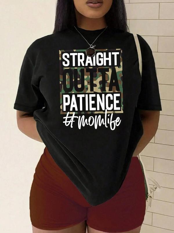 Plus Size Camo Letter Print Round Neck Tee, Casual Short Sleeve Crew Neck T-Shirt, Women'WB shield Plus Clothing for...
