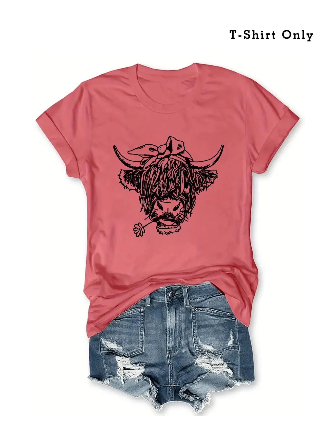 Plus Size Cartoon Bull Print Round Neck Tee, Casual Short Sleeve T-shirt, Women'WB shield Plus Size Summer Clothing for...