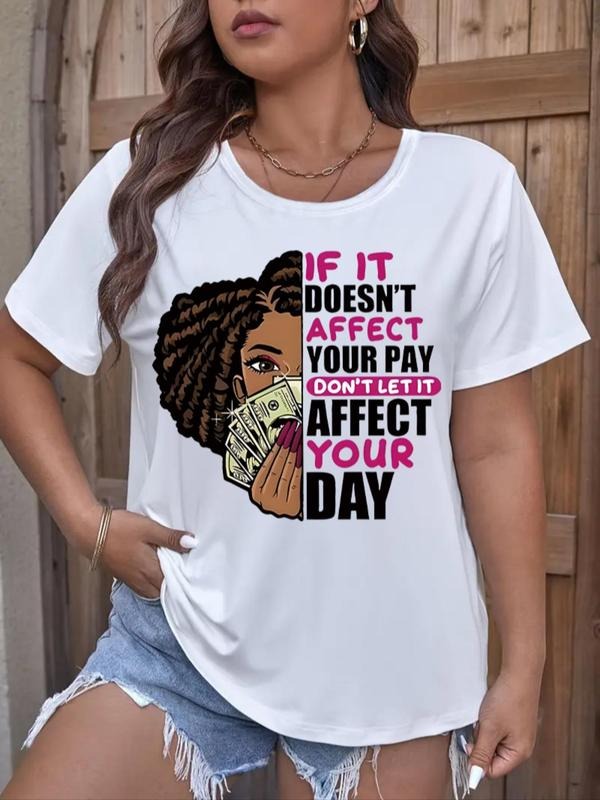 Plus Size Cartoon Figure Graphic Print Round Neck Tee, Casual Short Sleeve T-shirt for Summer, Women'WB shield Plus...