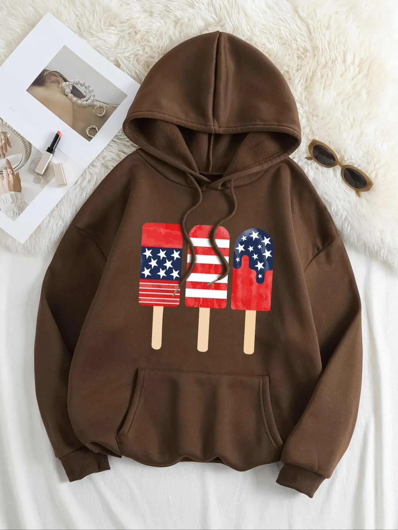 Plus Size Cartoon Graphic Print Drop Shoulder Drawstring Hoodie, Casual Pocket Hooded Sweatshirt for Daily Wear, Women'WB...