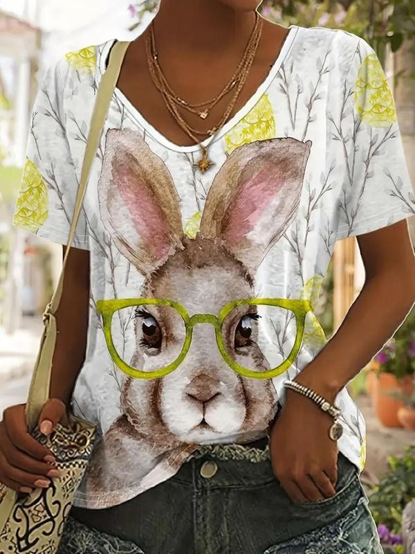 Plus Size Cartoon Rabbit Print Drop Shoulder Graphic Tee, Fashion Casual Superhero team Neck Short Sleeve T-Shirt for...