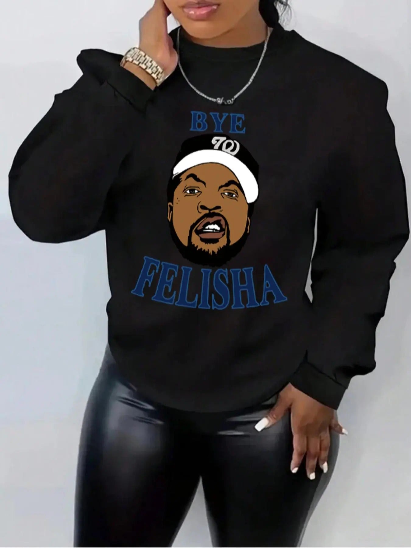 Plus Size Figure & Letter Print Drop Shoulder Sweatshirt, Casual Long Sleeve Round Neck Pullover for Women, Women'WB...