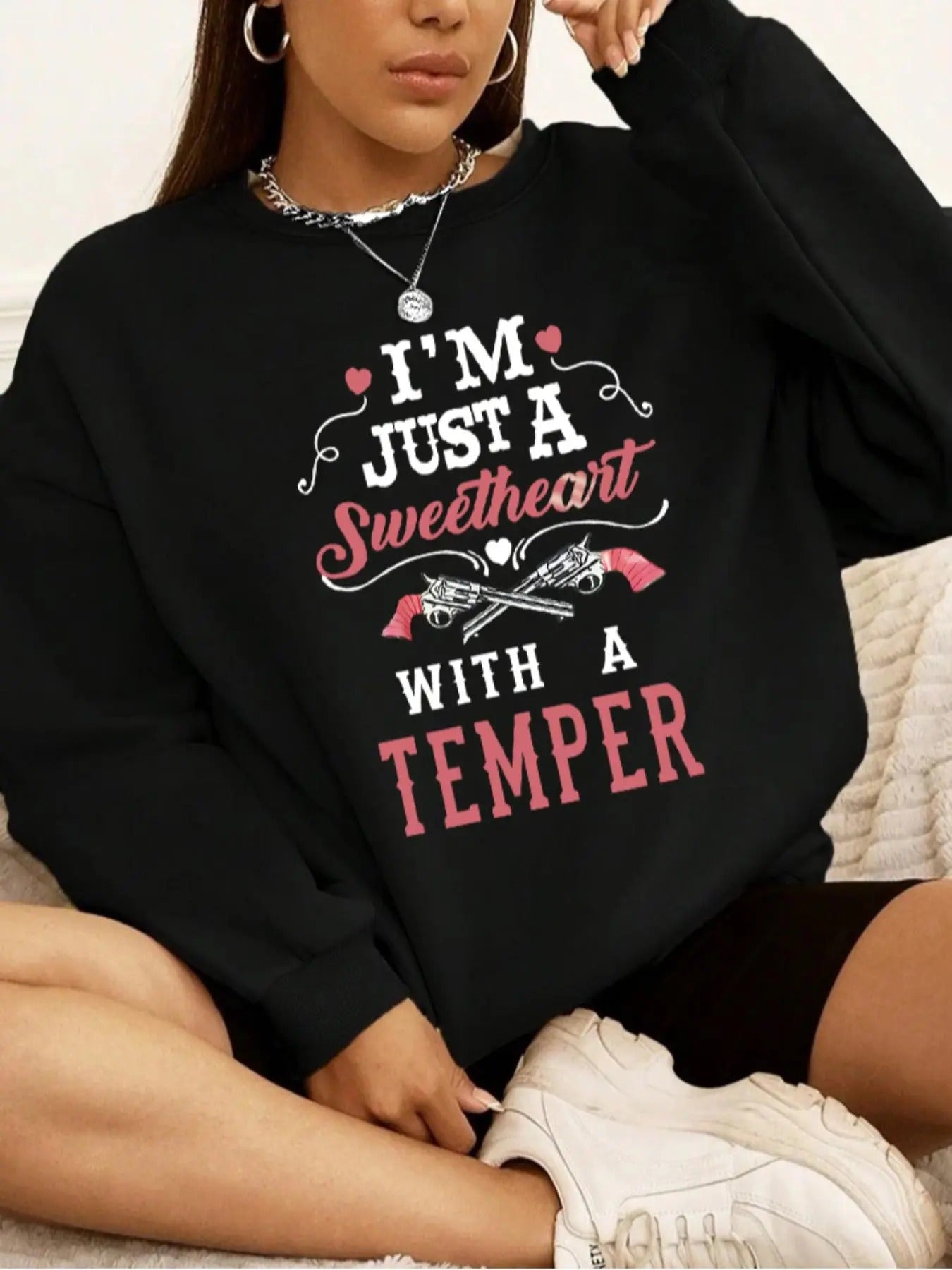 Plus Size Letter Print Drop Shoulder Sweatshirt, Casual Long Sleeve Round Neck Pullover for Women, Women'WB shield Plus...