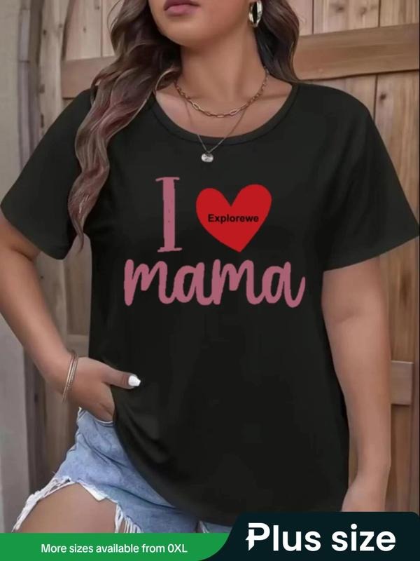 Plus Size Letter Print Round Neck Tee, Casual Short Sleeve Crew Neck T-shirt for Daily Wear, Women Plus Clothing for...