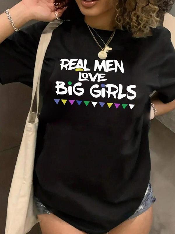 Plus Size Letter Print Round Neck Tee, Casual Short Sleeve Crew Neck T-shirt for Summer, Women'WB shield Plus Clothing...