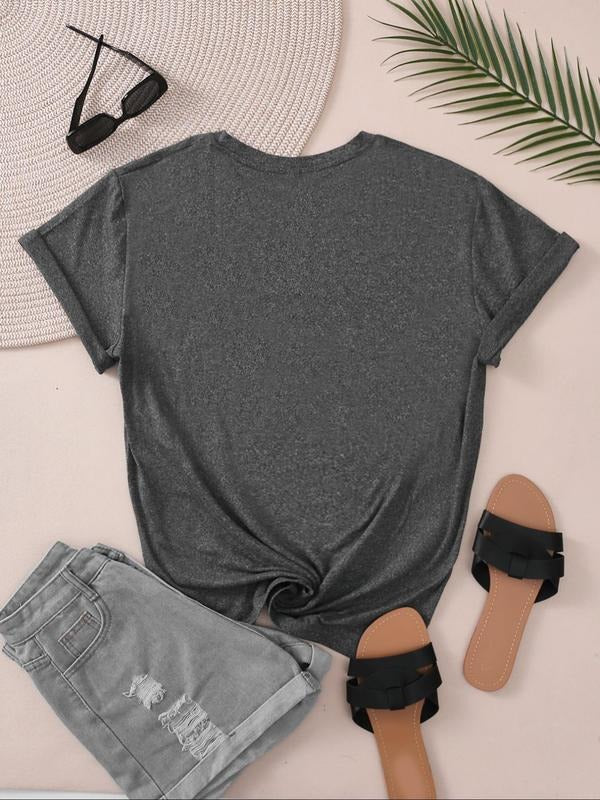 Plus Size Letter Print Round Neck Tee, Casual Short Sleeve Crew Neck T-shirt, Women'WB shield Plus Clothing for Daily...