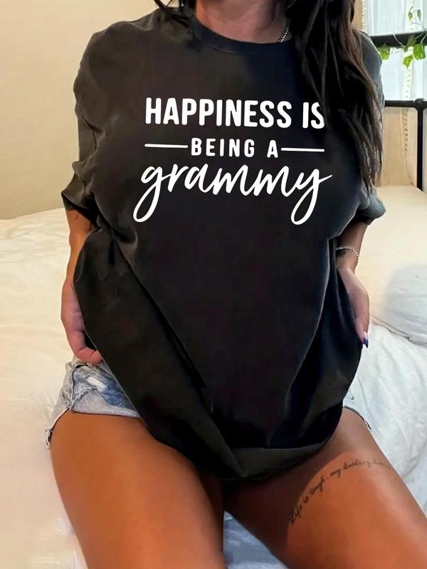 Plus Size Letter Print Round Neck Tee, Casual Short Sleeve Crew Neck T-shirt, Women'WB shield Plus Clothing for Daily...