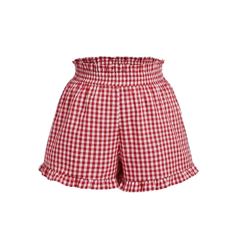 Plus Size Plaid Ruffled Paperbag Waist Wide Leg Loose Mini Shorts T-Shirts, Hoodie, Sweatshirt | DripVista.com