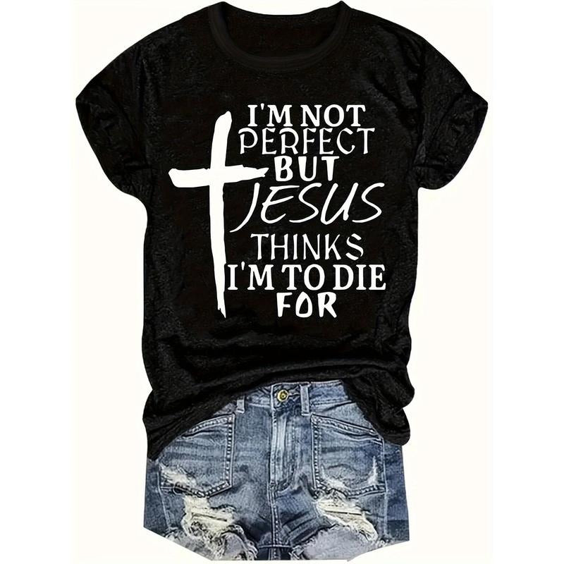 Plus Size Short Sleeve Cross & Letter Print T-Shirt, Casual Top for Spring & Summer Women'WB shield Clothing style 02...