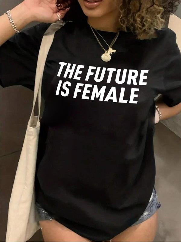 Plus Size Slogan Graphic Round Neck Tee, Casual Short Sleeve T-Shirt, Women'WB shield Plus Clothing for Daily Wear...