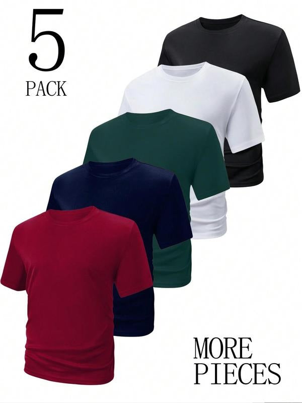 Plus Size Solid Color Short Sleeve Tee, Casual Comfy Round Neck T-shirt for Summer, Men'WB shield Plus Size Clothing for...