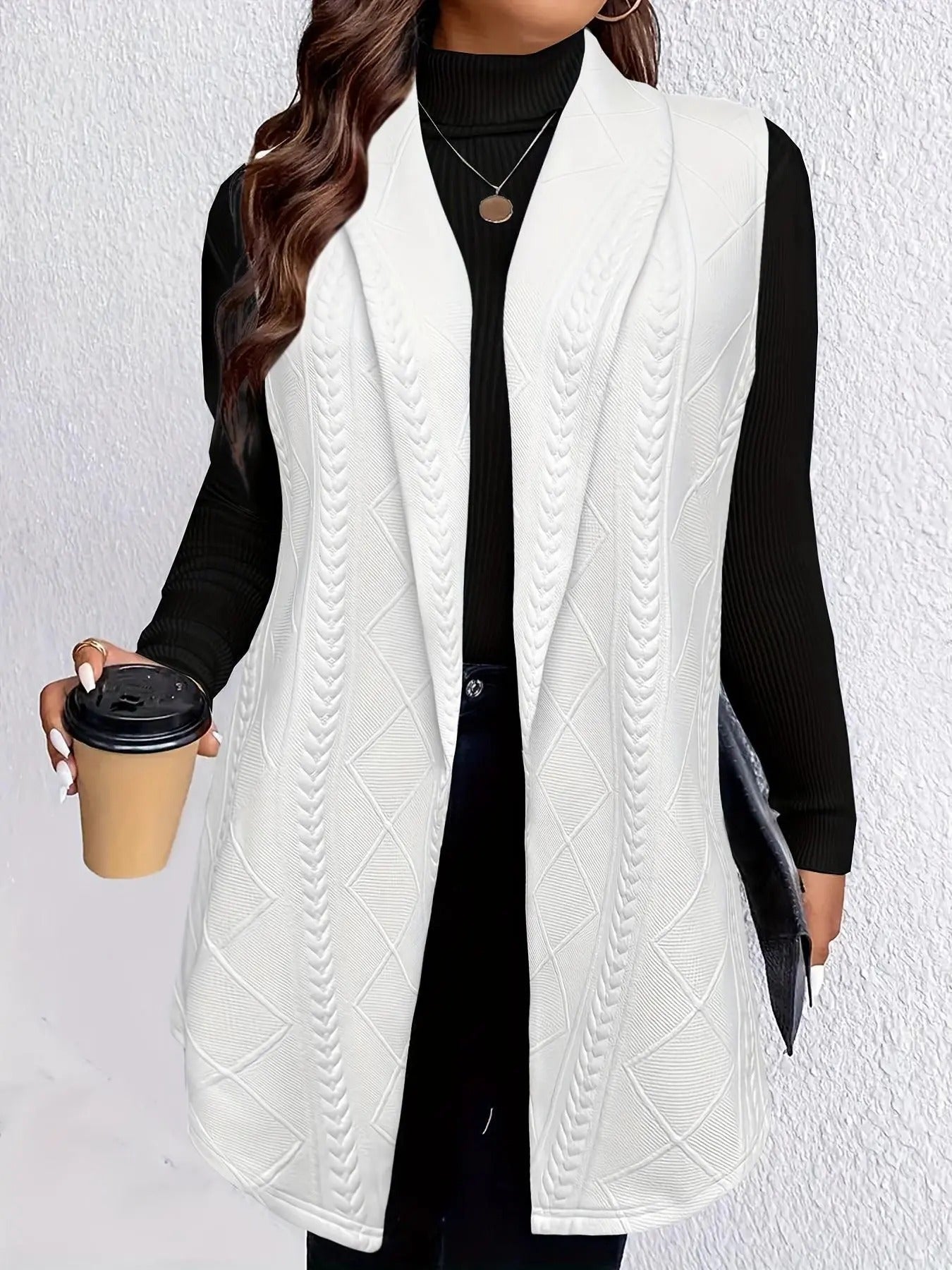 Plus Size Solid Color Sweater Vest, Casual Sleeveless Open Front Knitwear for Fall & Winter, Women's Plus Clothing for...