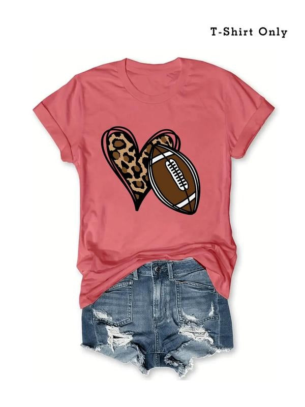 Plus Size Spiky hair fighters Print Round Neck Tee, Casual Leopard Heart Print Short Sleeve T-Shirt for Summer, Women'WB...