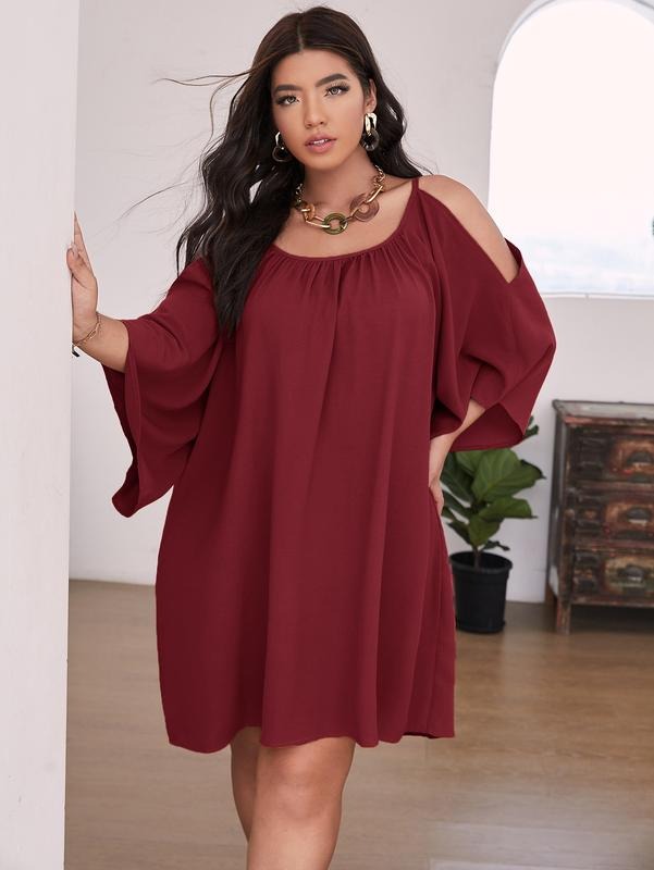 Plus Size Summer Dress Cold Shoulder Short Sleeve Casual Loose Short Dresses T-Shirts, Hoodie, Sweatshirt | DripVista.com