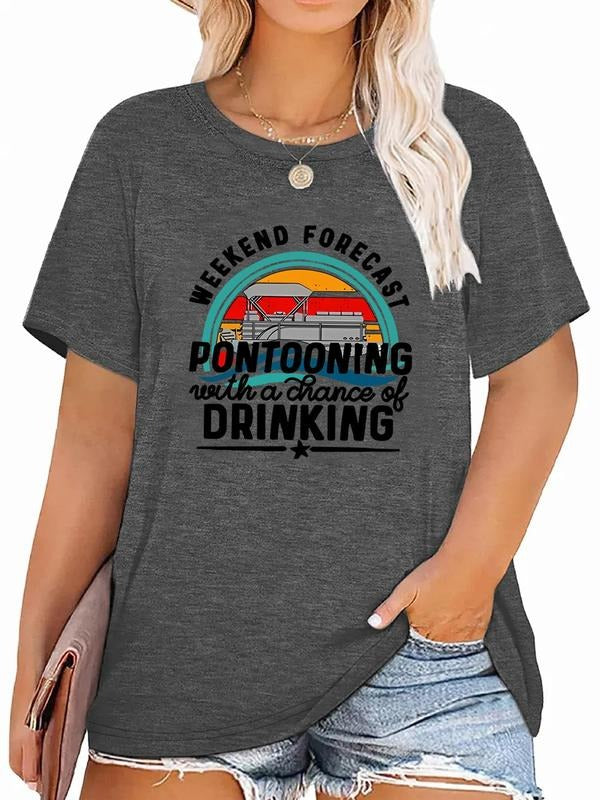 Plus Size Women'WB shield Cartoon & Letter Print Tee, Casual Short Sleeve Round Neck T-Shirt, Women'WB shield Plus...