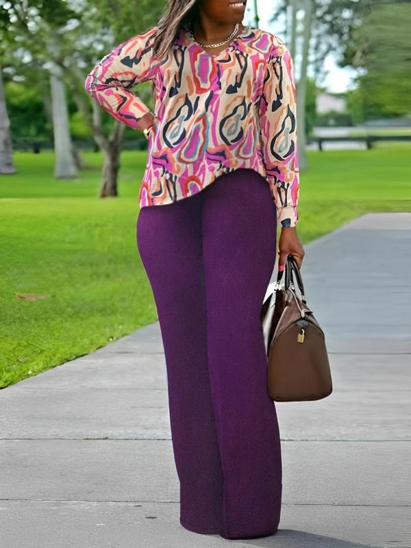 Plus Straw hat pirates Set Basic Mixed Print Superhero team Neck Blouse & Pants Set, Long Sleeve Top & Trousers Set,...
