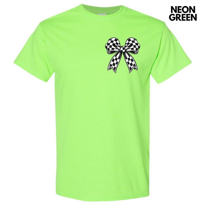Pocket Size - Black Checkered Bow Gildan Short Sleeve T-Shirt 'NLB' Hoodie, Sweatshirt | DripVista.com