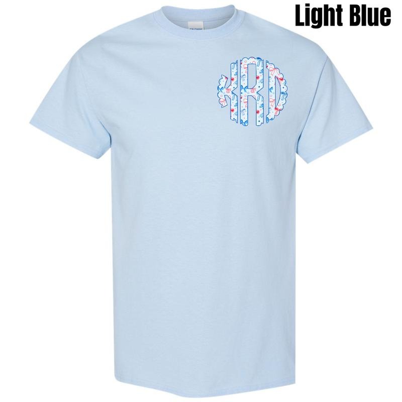 Pocket Size - Blue USA Bows Monogram Gildan Short Sleeve T-Shirt 'NLB' Hoodie, Sweatshirt | DripVista.com