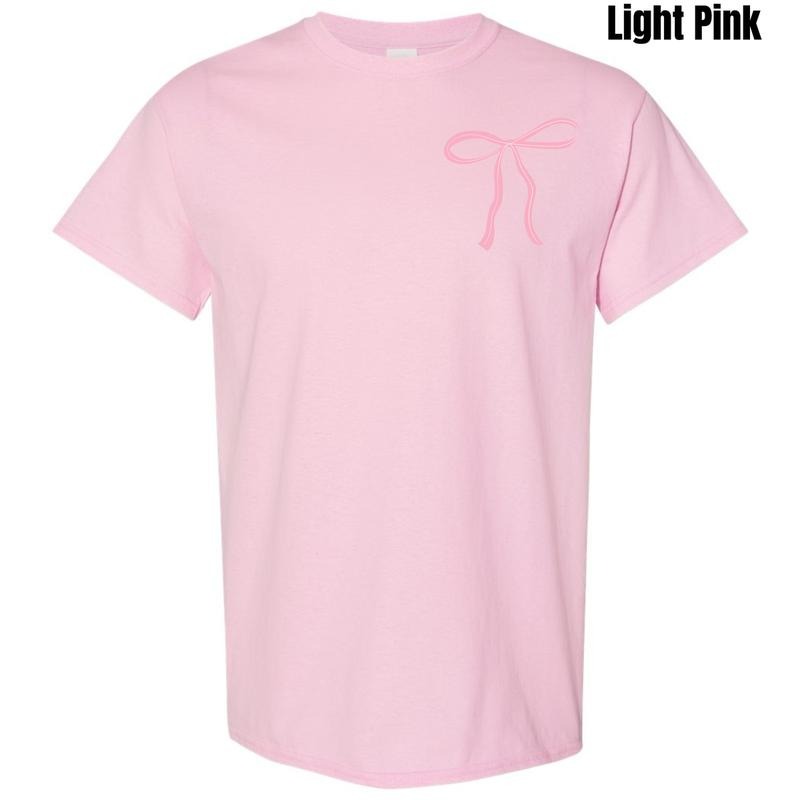 Pocket Size - Pink Dainty Bow Gildan Short Sleeve T-Shirt 'NLB' Hoodie, Sweatshirt | DripVista.com
