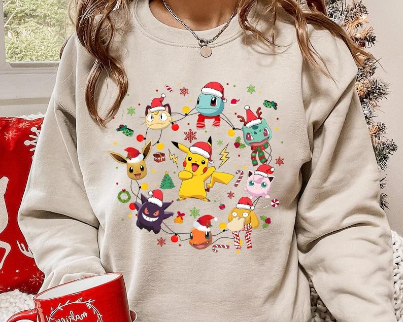 Pokemon Christmas Tree Sweatshirt, Christmas Shirts for Anime Lovers, 90's Pokemon Lovers Christmas SweatShirt, Pokémon Christmas Sweatshirt, Bulbasaur Christmas Shirt, Pikachu Christmas, Charizard Christmas Sweatshirt, Christmas Cartoon Shirt, Spyduck