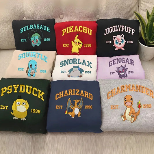 Pokemon Embroidered Sweatshirt, Embroidery Anime Tshirt&Hoodie, Anime Shirt, Unisex Gift
