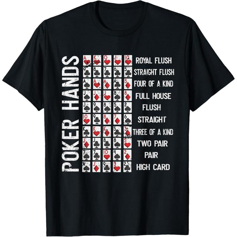 Poker Hands Cheat Sheet Card Casino Games Funny Player Gift T-Shirt made in usa