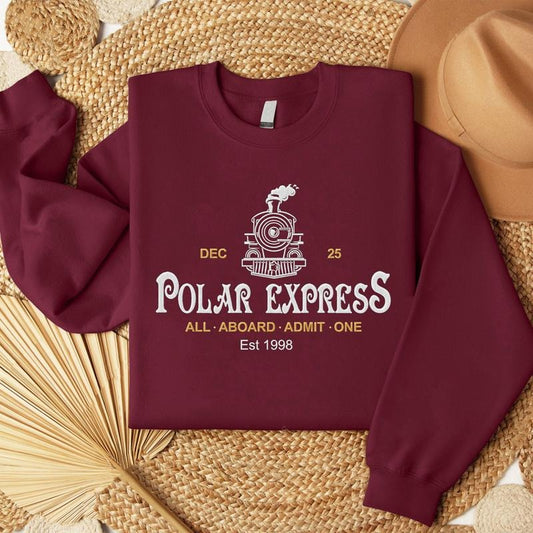 Polar Express Embroidered Sweatshirt, Christmas North Pole Gifts, Trending Xmas Tee