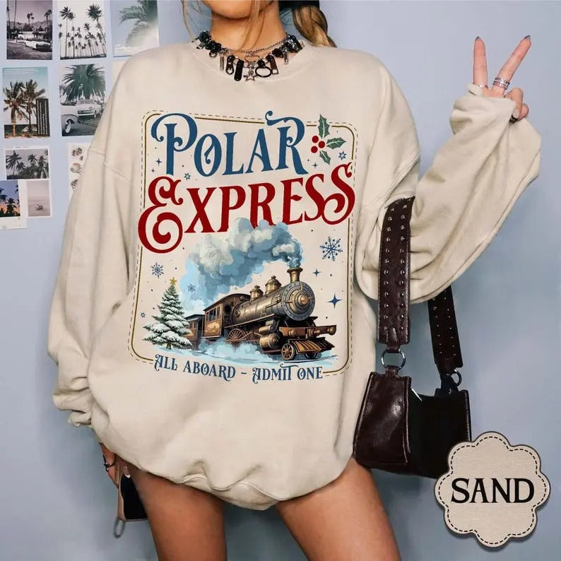 Polar Express Sweatshirt, Christmas Gift For Family, Xmas Sweater, Merry Christmas Hoodie, Ugly Christmas Sweater,...
