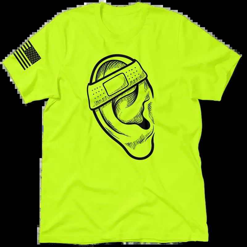 Ear Hi Visibility Safety Yellow Work T-Shirt Jersey Cotton/Poly Blend Top with Blue Collar | Graphic tees Men's Apparel...