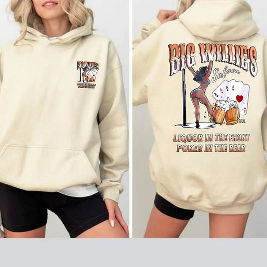 Big Willies Saloon Men's Casual T-shirt, Sweatshirt & Hoodie, 100% Cotton, Classic Fit, Available in Multiple Colors, 50/50 Cotton/Polyester Blend