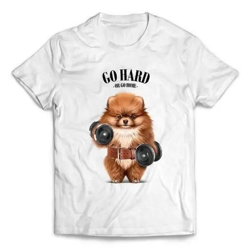 Pomeranian Dog Strength and Fitness Dumbbell Routine - Short-Sleeve Unisex T-Shirt Made in USA