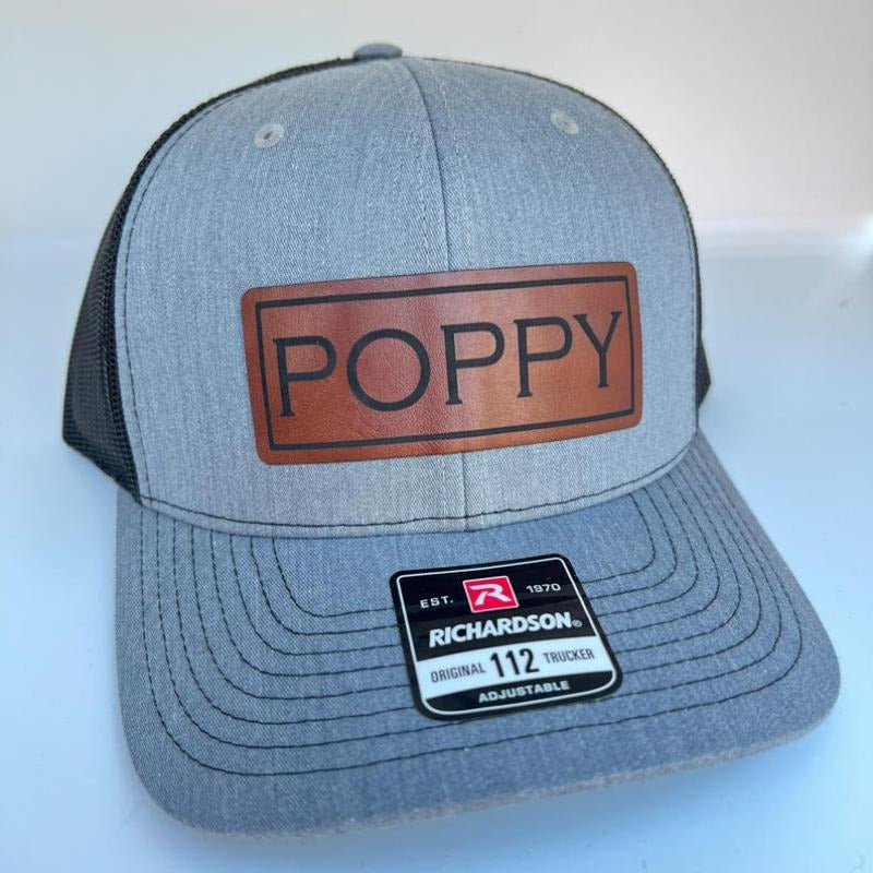 Poppy Fathers Day gift Hat for Dad. Richardson 112 leather patch trucker hat for Dad. Gift for Poppy. Gift for dad. Dad...