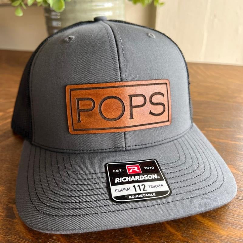 Pops Christmas Hat for Dad. Richardson 112 leather patch trucker hat for Dad. Gift for Pop. Christmas Gift for dad. Dad...