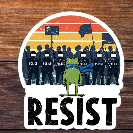 Portland Frog Protester Sticker, Green Frog Sticker, Pro Immigrant Sticker, Funny Meme Frog Resistance Gift, Laptop Water bottle Stickers