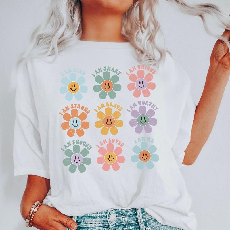 Positive Affirmations, Daisy, Retro, Comfort Colors Tshirtstyle{n002}2 T-Shirts, Hoodie, Sweatshirt | DripVista.com