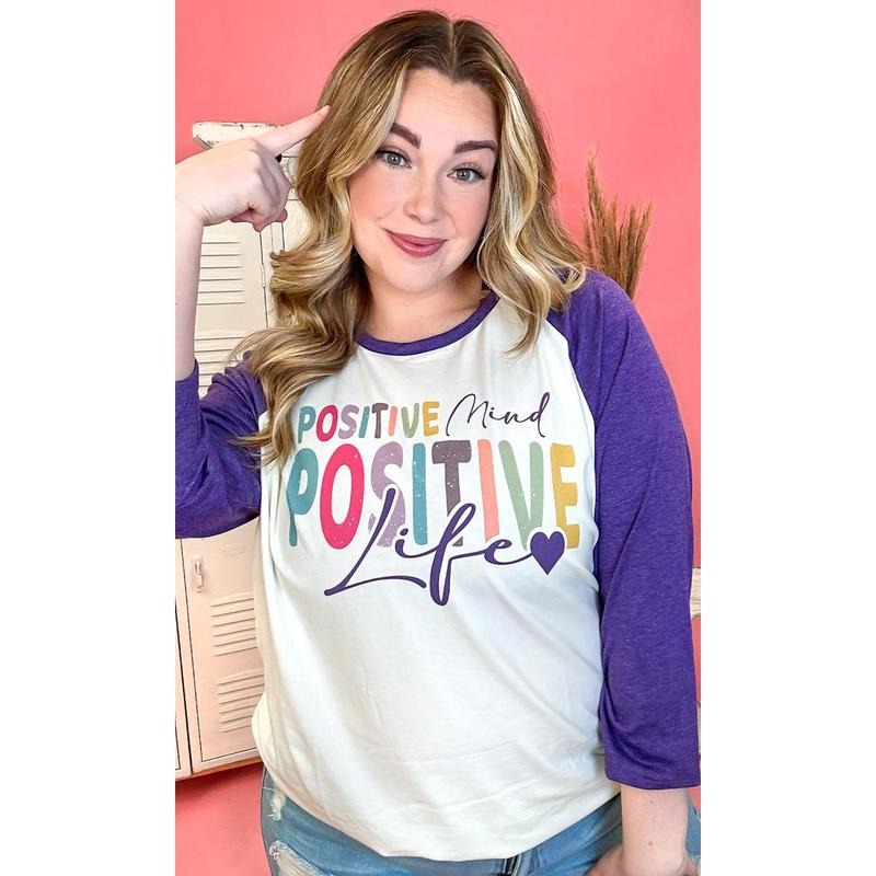 Positive Mind Positive Life Graphic Raglan Knit Top T-Shirts, Hoodie, Sweatshirt | DripVista.com
